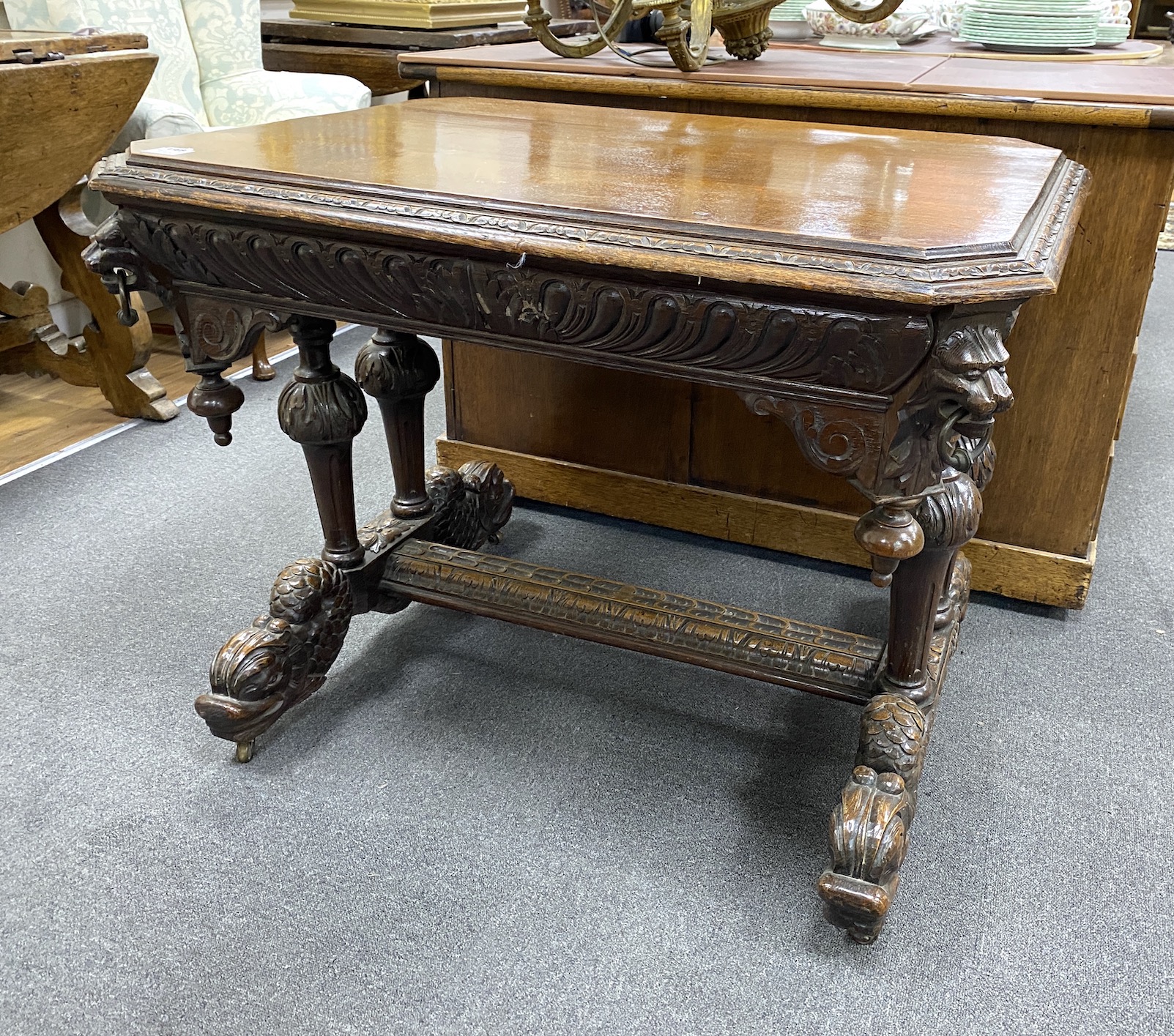 A 19th century Flemish octagonal oak centre table, width 98cm, depth 74cm, height 75cm